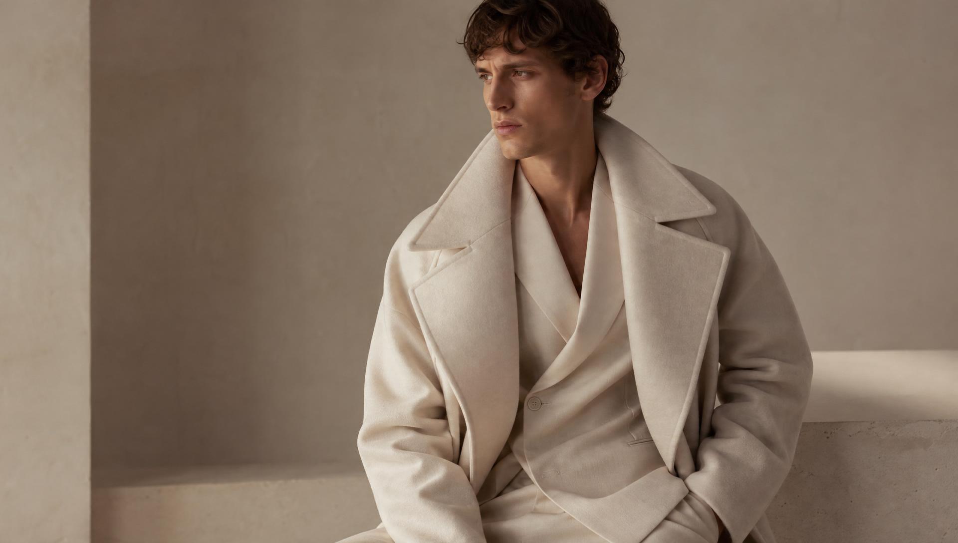 Maison Verre campaign — male model in sculptural cream tailoring